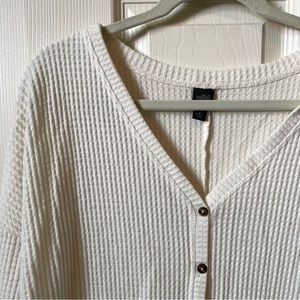 Waffle Knit Button Up Long Sleeve Top